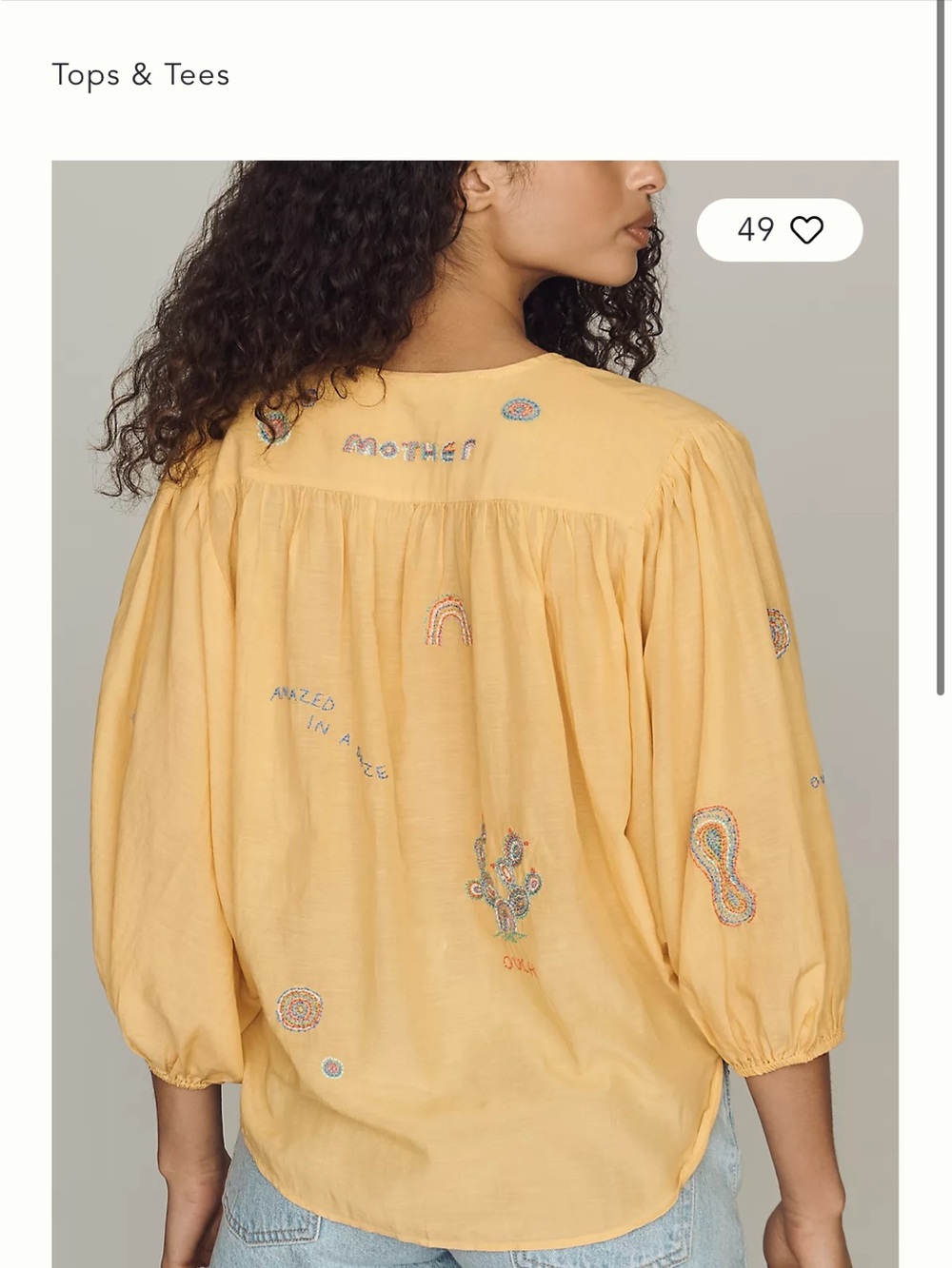MOTHER Embroidered Tie-Neck Blouse — Golden Apricot - Picture 4 of 8